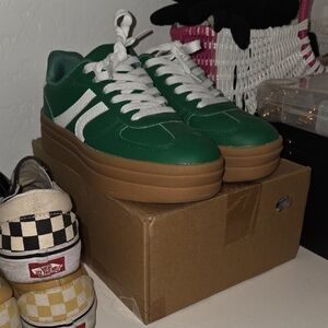 Green and White Platform Sneakers